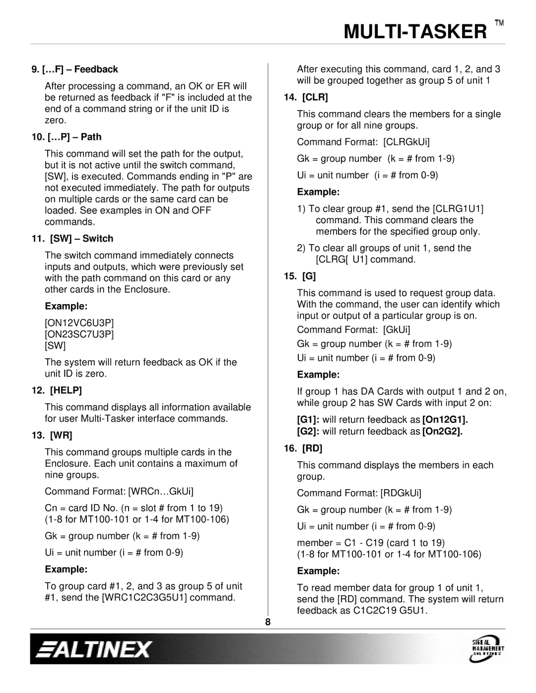 Altinex MT103-118, MT103-120 manual …F Feedback, 10. …P Path, SW Switch, Help, 13. WR, Clr, 15. G, 16. RD 