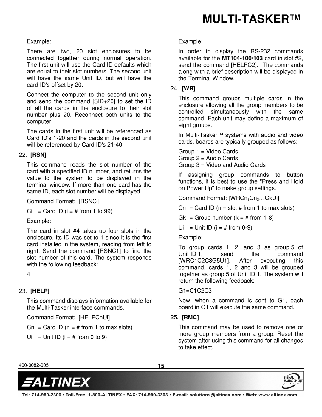 Altinex MT104-100/103 manual Rsn, Help, 24. WR, Rmc 