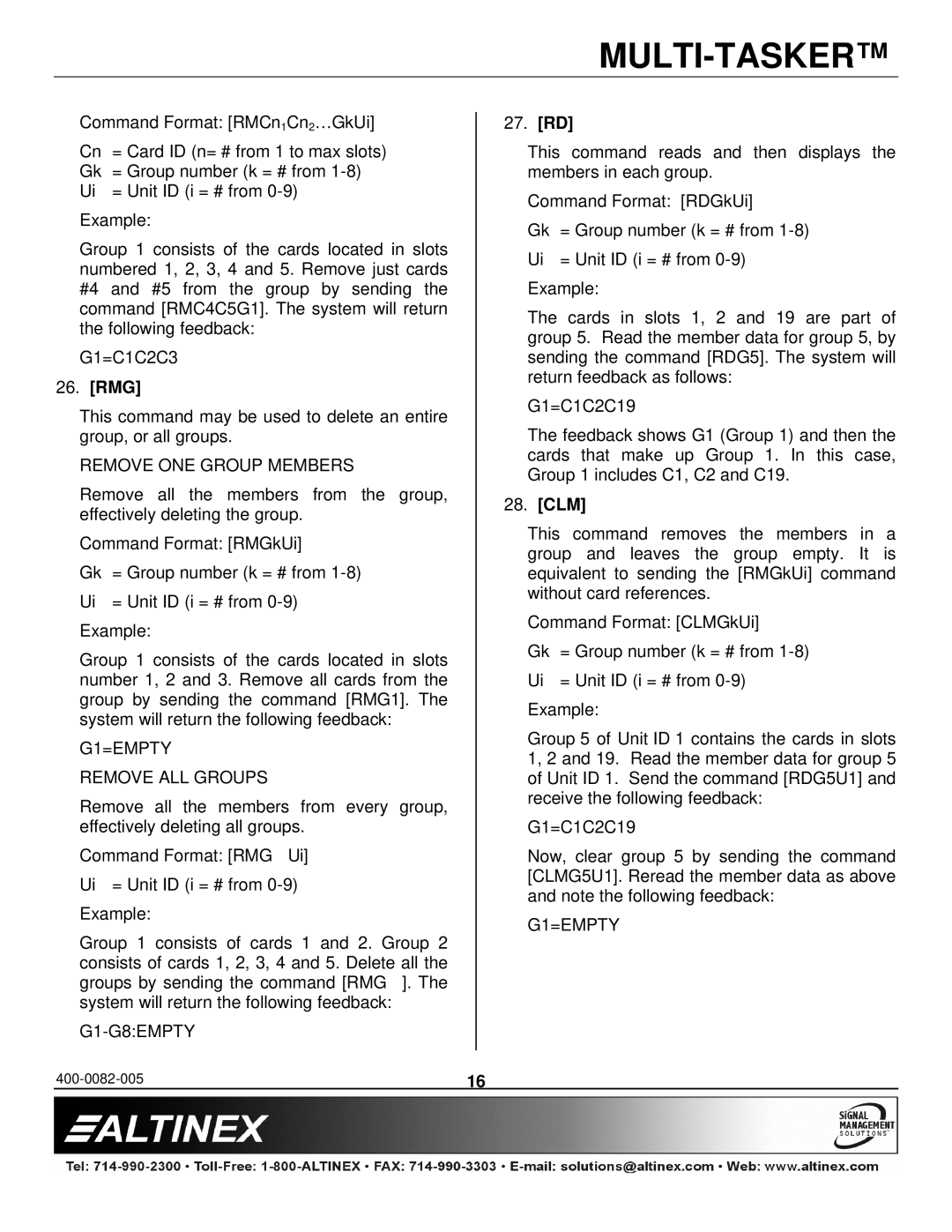 Altinex MT104-100/103 manual Rmg, 27. RD, Clm 