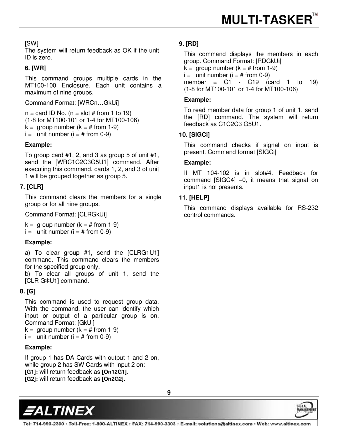 Altinex MT104-102 manual Clr, SIGCi, Help 