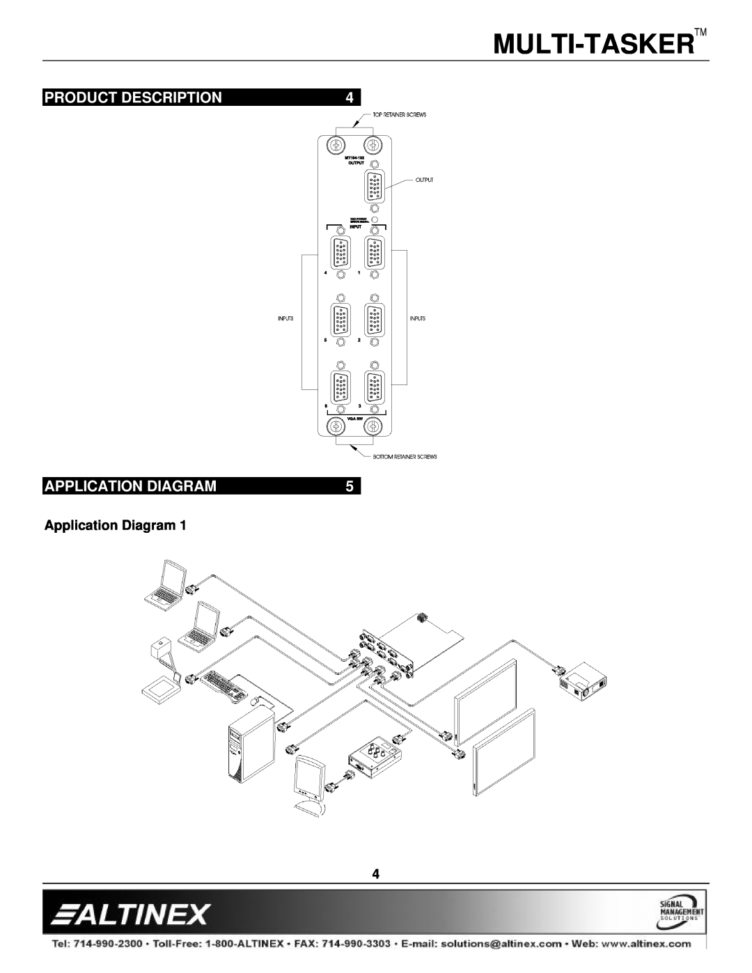 Altinex MT104-102 manual Product Description, Application Diagram, Multi-Tasker 