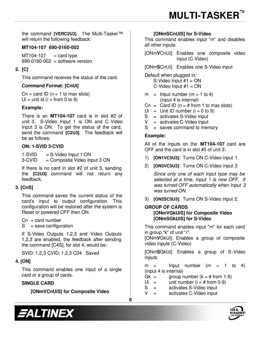 Altinex MT104-107 manual On 1-SVID 3-CVID, Single Card, Group of Cards 