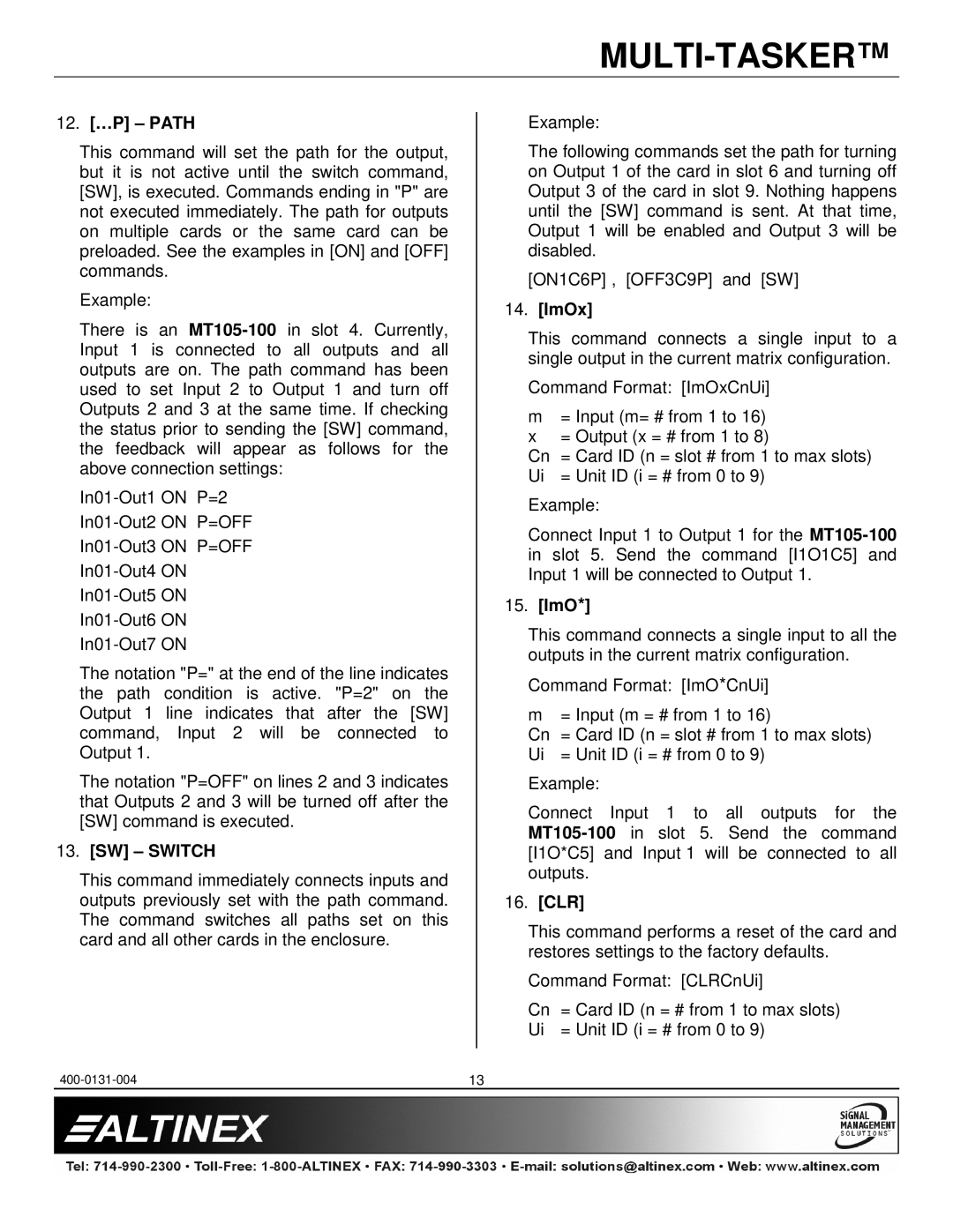 Altinex MT105-100, MT105-101 manual 12. …P Path, SW Switch, ImOx, Clr 