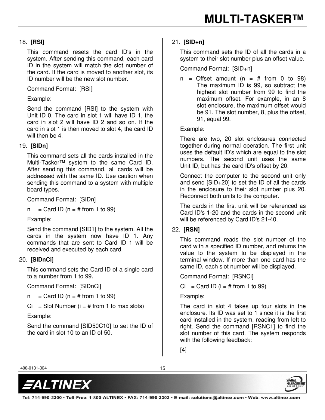 Altinex MT105-100, MT105-101 manual Rsi, SIDnCi, SID+n, Rsn 