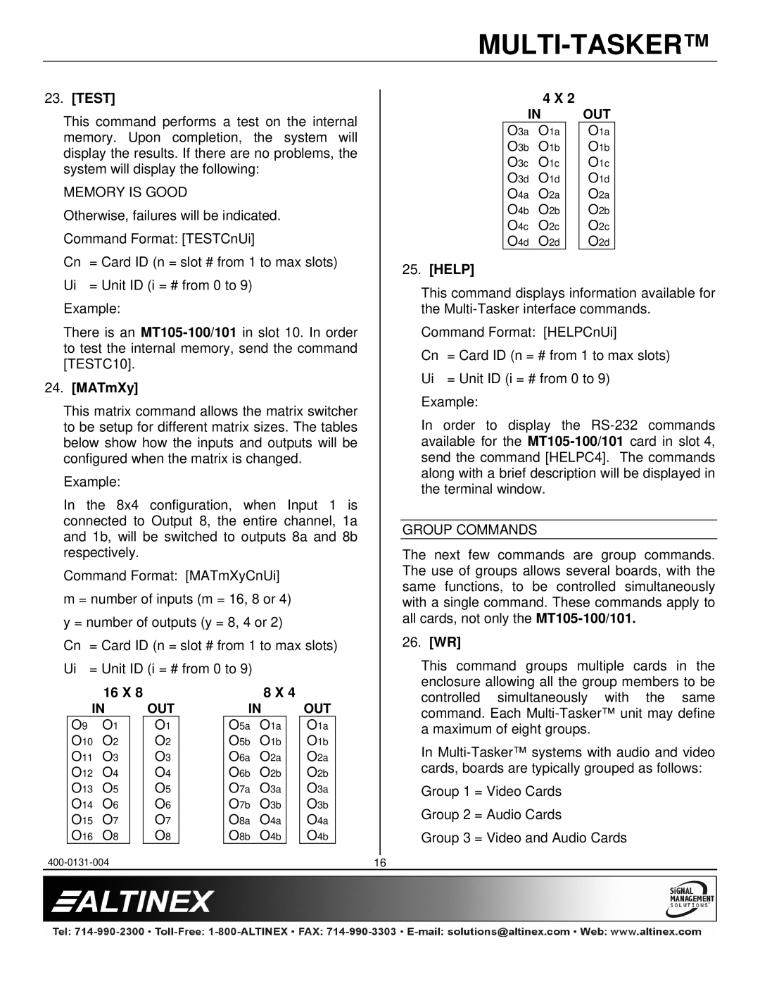 Altinex MT105-101, MT105-100 manual Test, MATmXy, Help, 26. WR, 16 X 