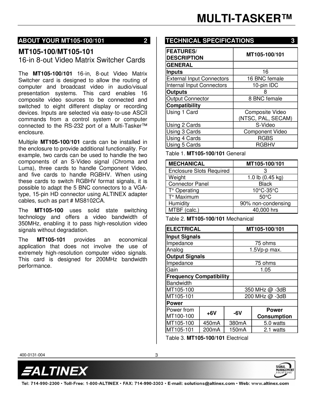 Altinex manual MT105-100/MT105-101 