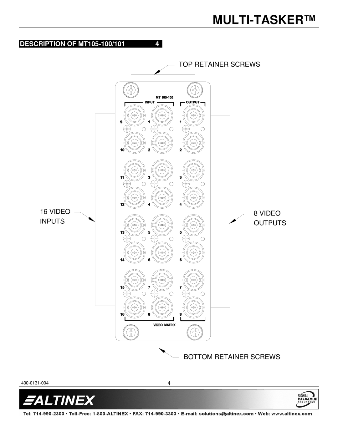 Altinex MT105-101 manual Description of MT105-100/101 