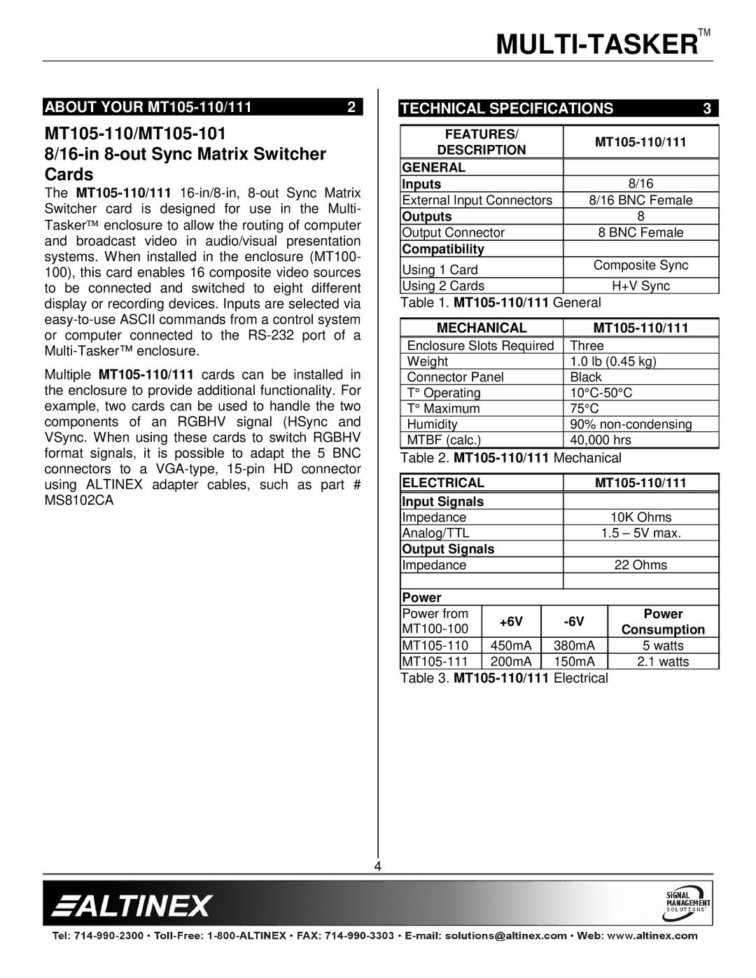 Altinex 400-0226-003, MT105-111 manual MT105-110/111, Mechanical 