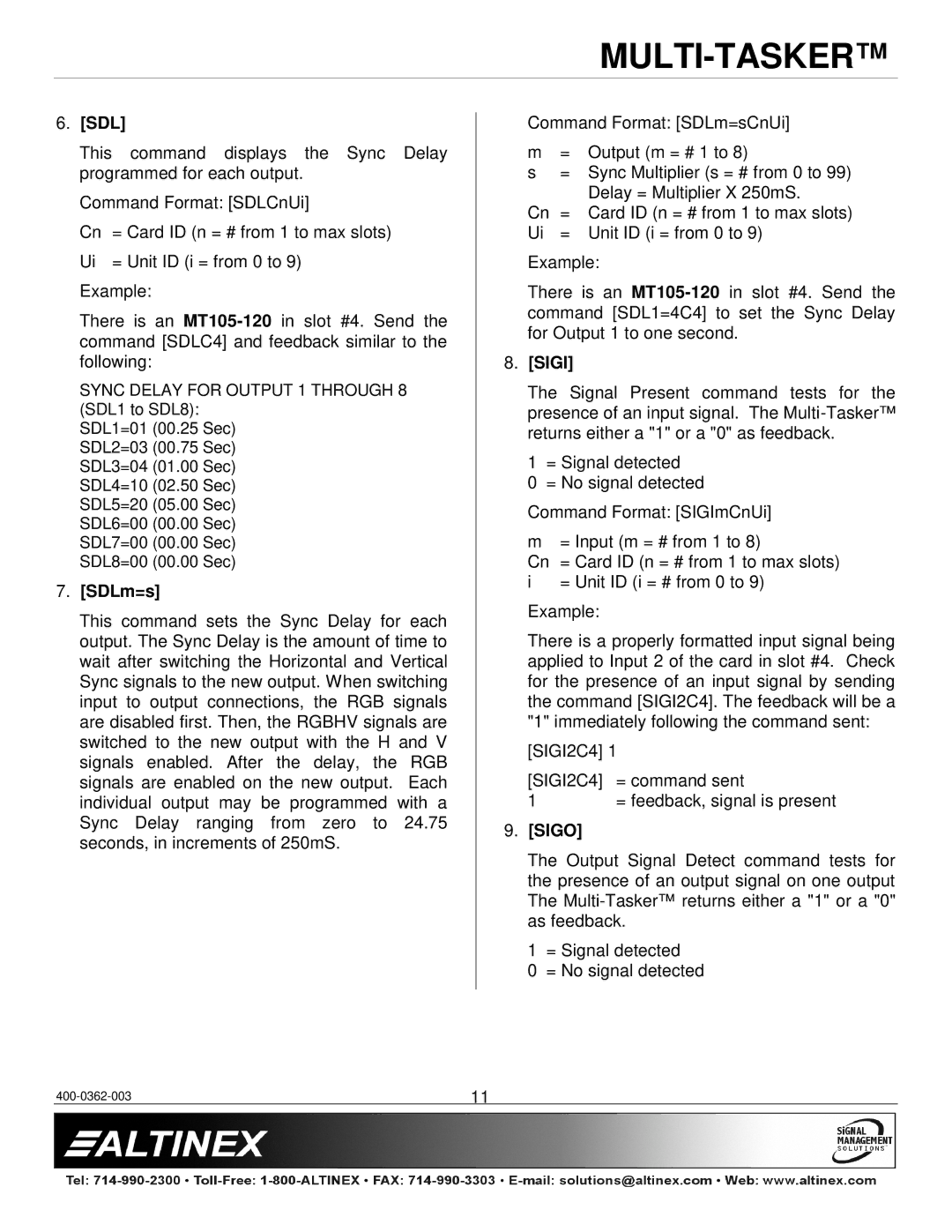 Altinex MT105-120/121 manual Sdl, SDLm=s, Sigi, Sigo 