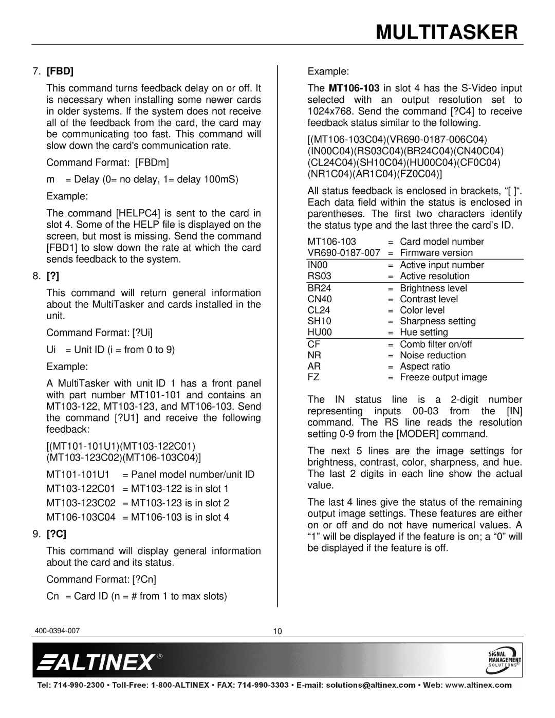 Altinex MT106-103 manual Fbd 