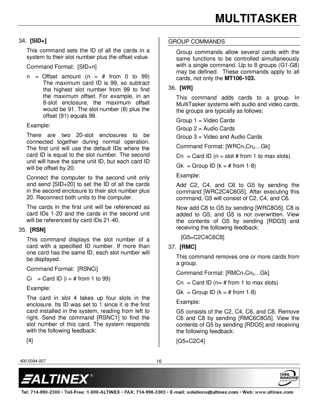 Altinex MT106-103 manual Sid+, Rsn, Group Commands, 36. WR, Rmc 