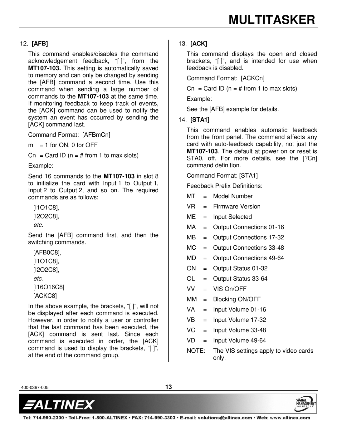 Altinex MT107-103 manual Afb, ACKC8, Ack, STA1 