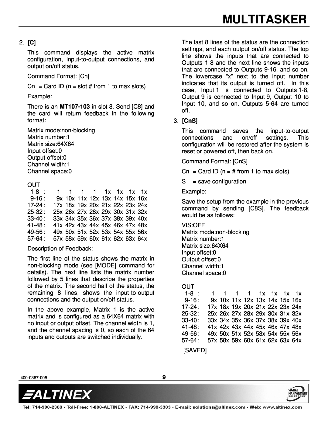 Altinex MT107-103 manual 2. C, CnS, Multitasker 