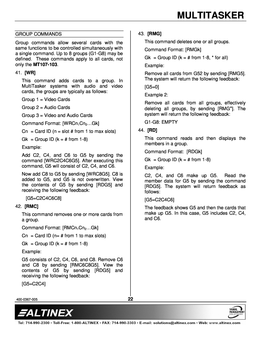 Altinex MT107-103 manual 41. WR, Rmc, Rmg, 44. RD, Multitasker 