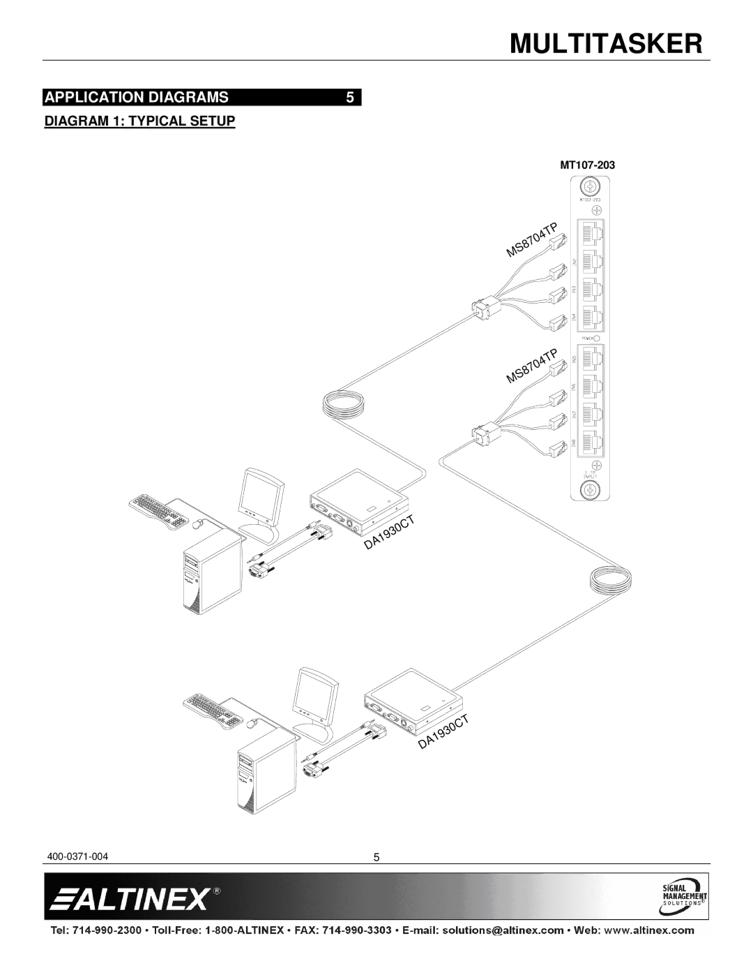 Altinex MT107-203 manual Application Diagrams, Diagram 1 Typical Setup 