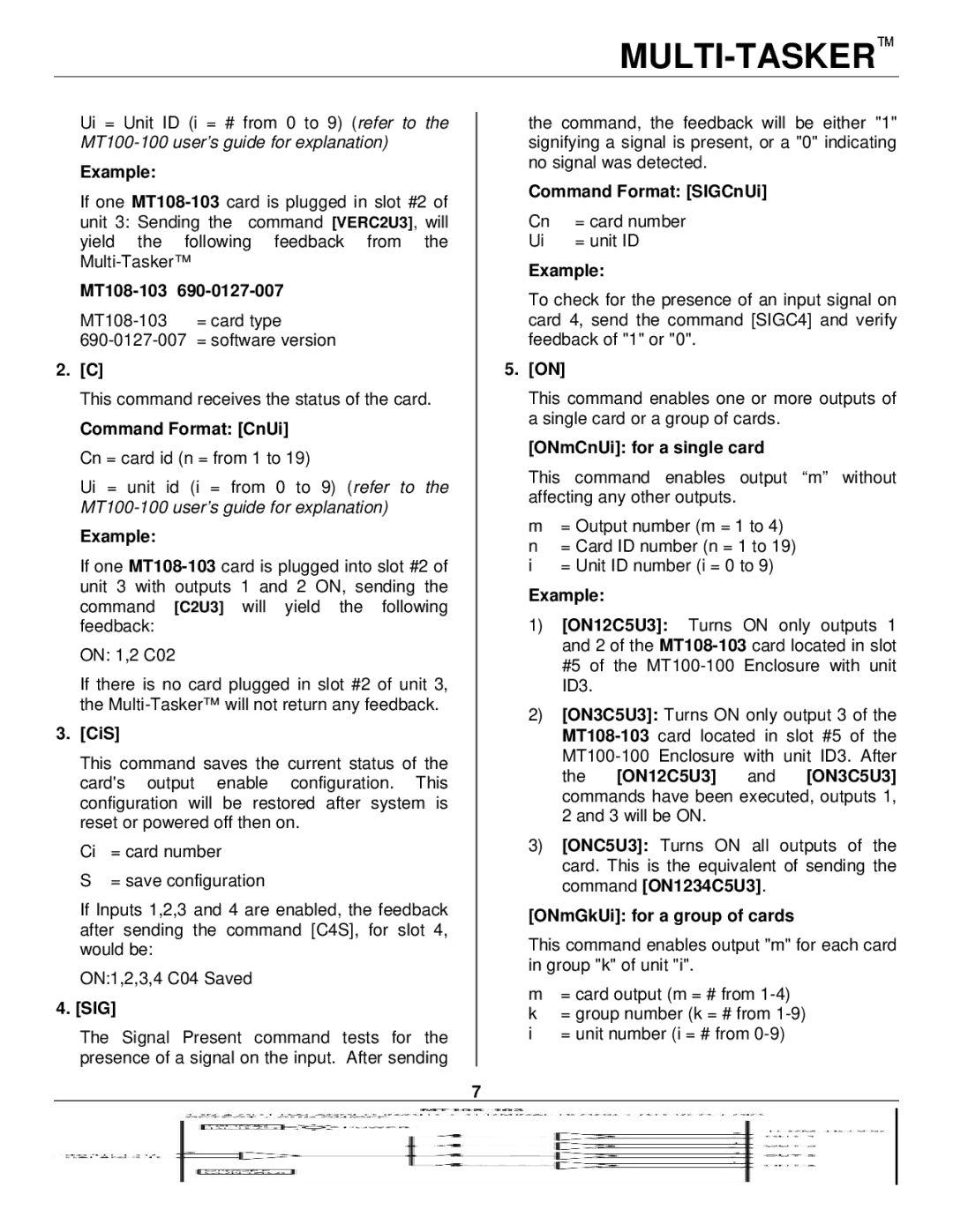 Altinex MT108-102 manual MT108-103, Command Format CnUi Cn = card id n = from 1 to, CiS, Sig, Command Format SIGCnUi 