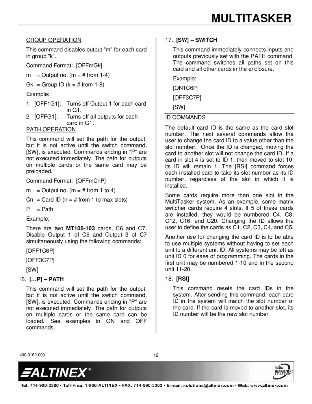 Altinex MT108-103 manual OFF1C6P OFF3C7P, 16. …P Path, SW Switch, OFF3C7P ID Commands, Rsi 