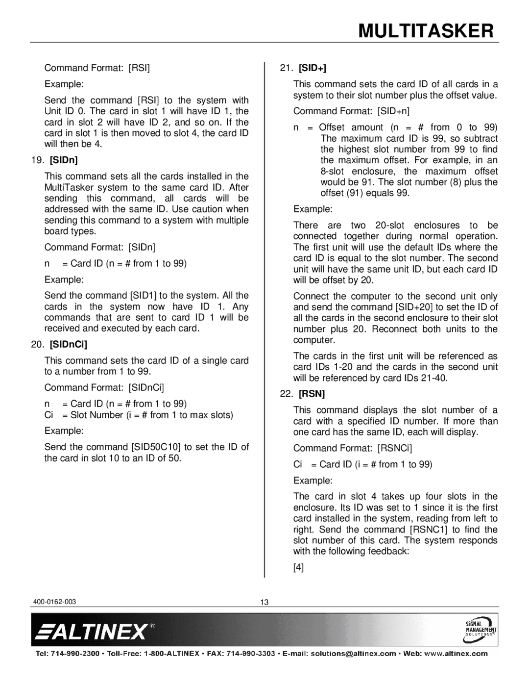 Altinex MT108-103 manual SIDnCi, Sid+, Rsn 