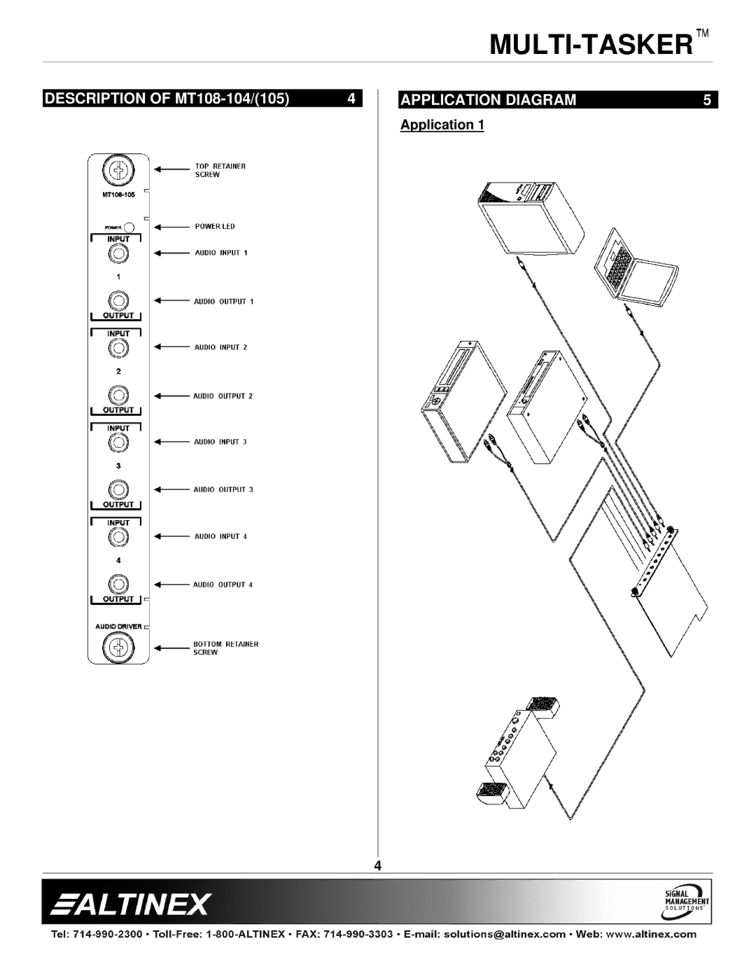 Altinex MT108-105, MT108-104 manual Application Diagram 