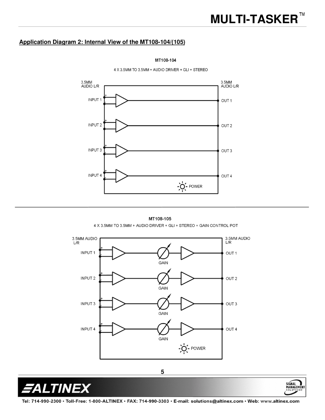 Altinex MT108-105 manual Application Diagram 2 Internal View of the MT108-104/105 