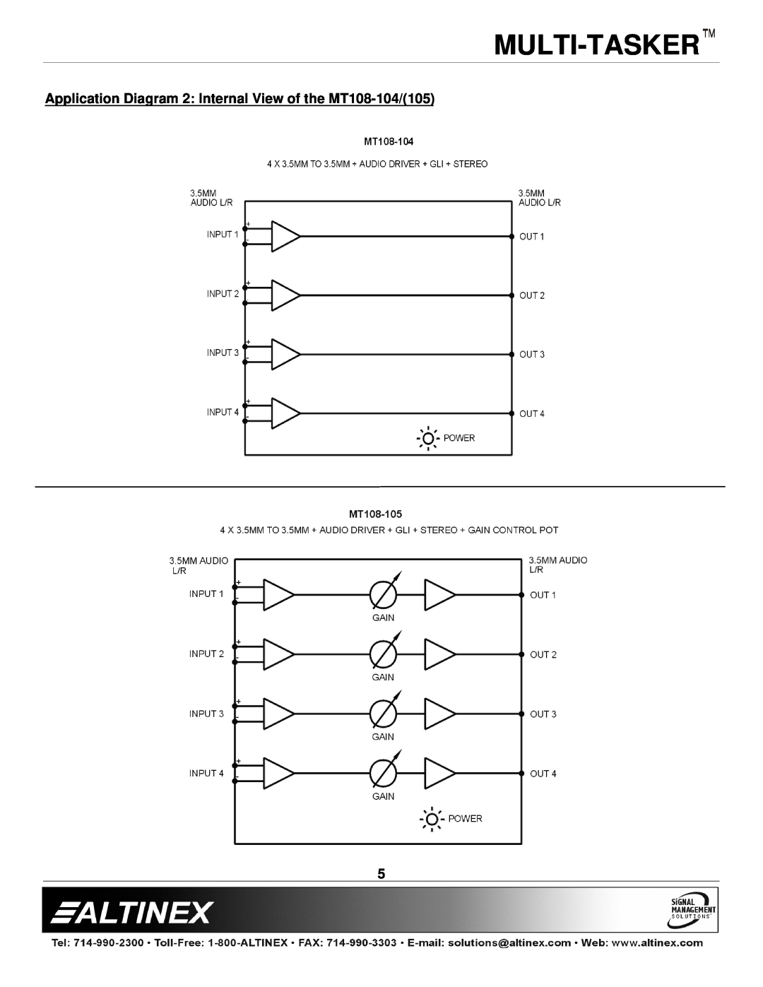 Altinex MT108-105 manual Application Diagram 2 Internal View of the MT108-104/105, Multi-Tasker 