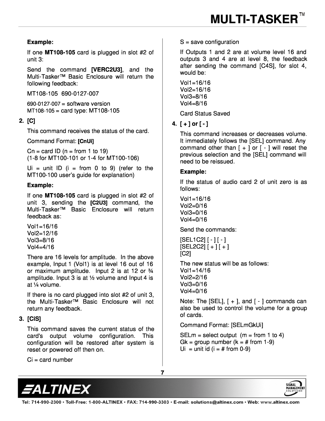 Altinex MT108-104, MT108-105 manual 2. C, CiS, 4. + or, Multi-Tasker, Example 