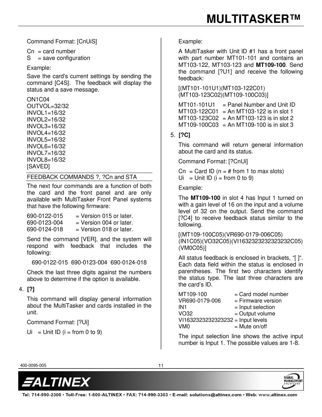 Altinex MT109-100 manual Saved 