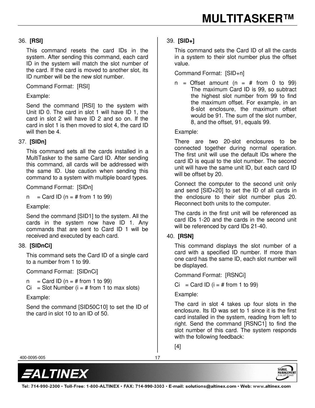 Altinex MT109-100 manual Rsi, SIDnCi, Sid+, Rsn 