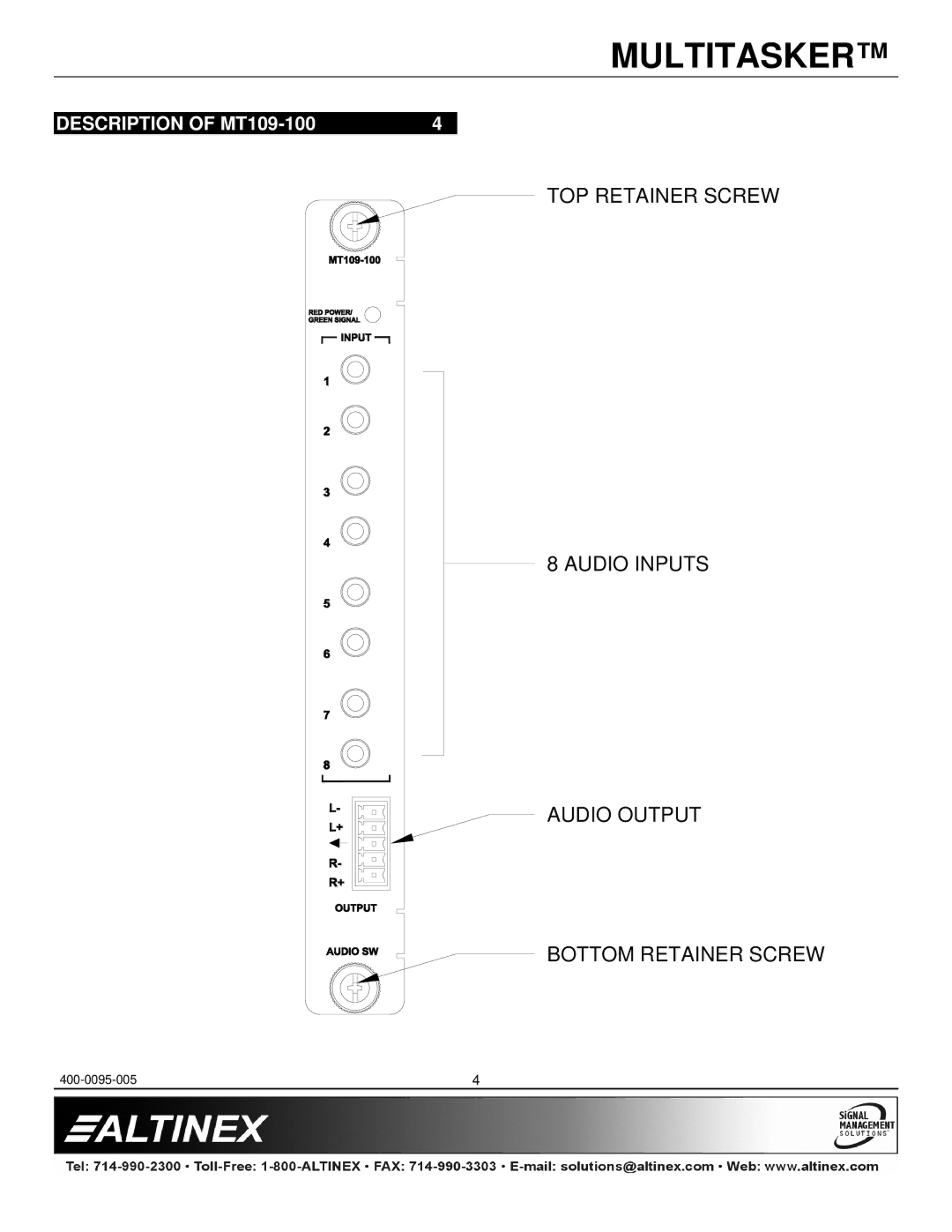 Altinex manual Description of MT109-100 