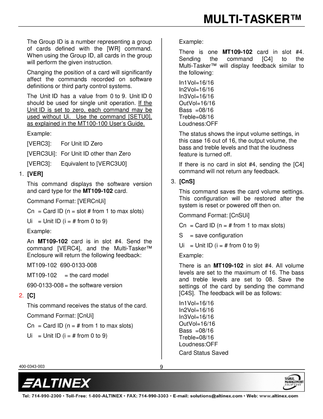 Altinex MT109-102 manual Ver, CnS 