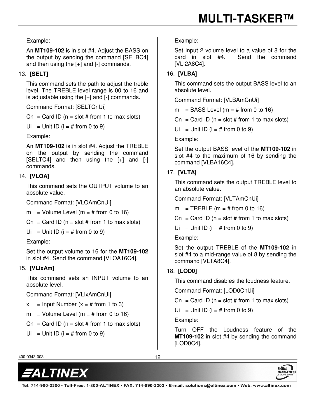 Altinex MT109-102 manual Selt, Vloa, VLIxAm, Vlba, Vlta, LOD0 