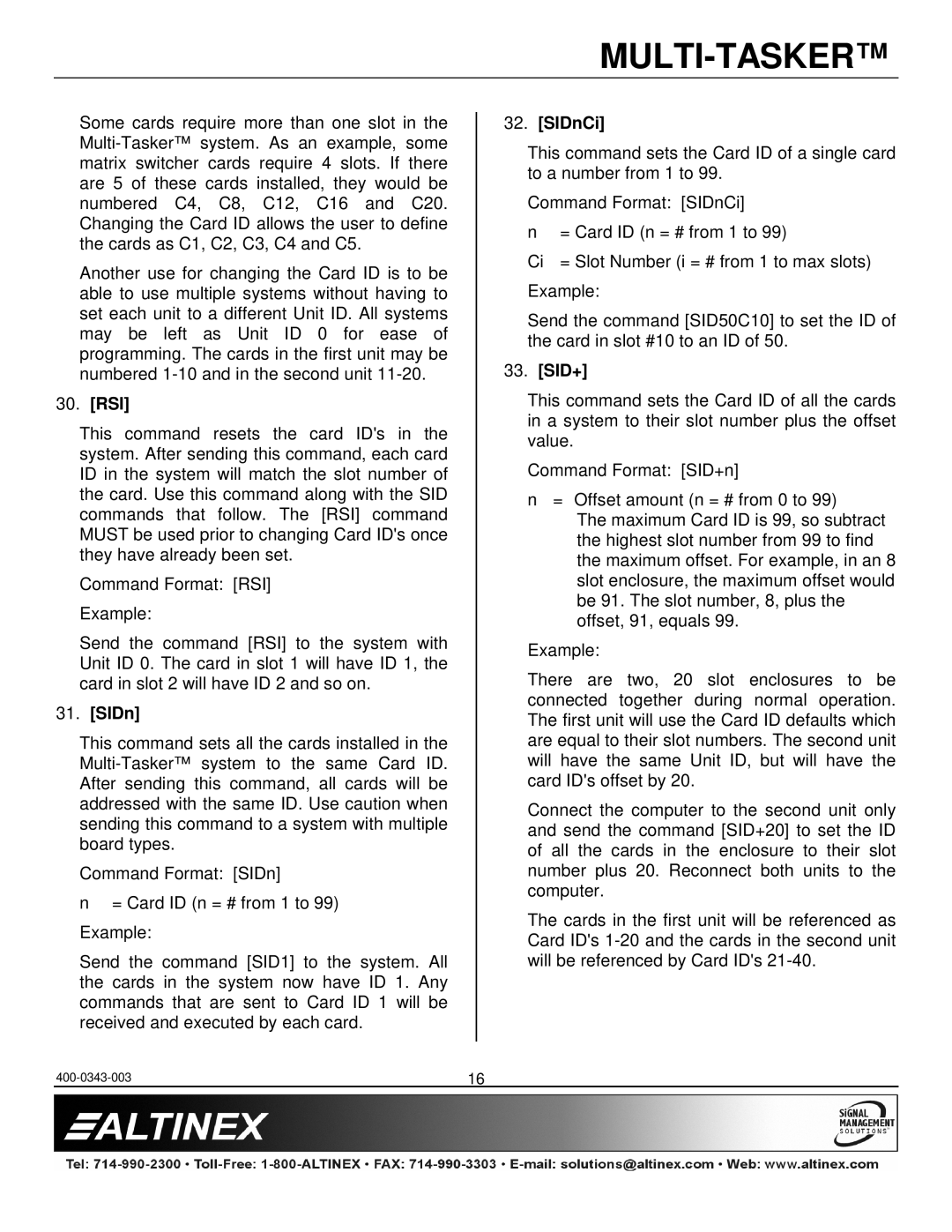 Altinex MT109-102 manual Rsi, SIDnCi, Sid+ 