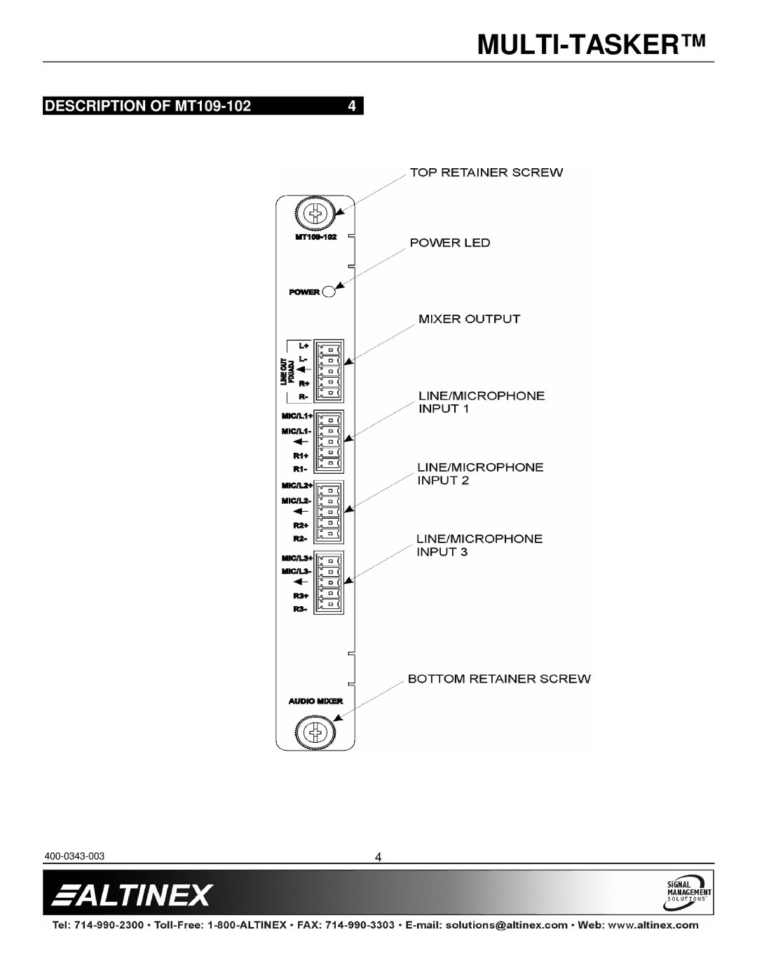 Altinex manual Description of MT109-102 