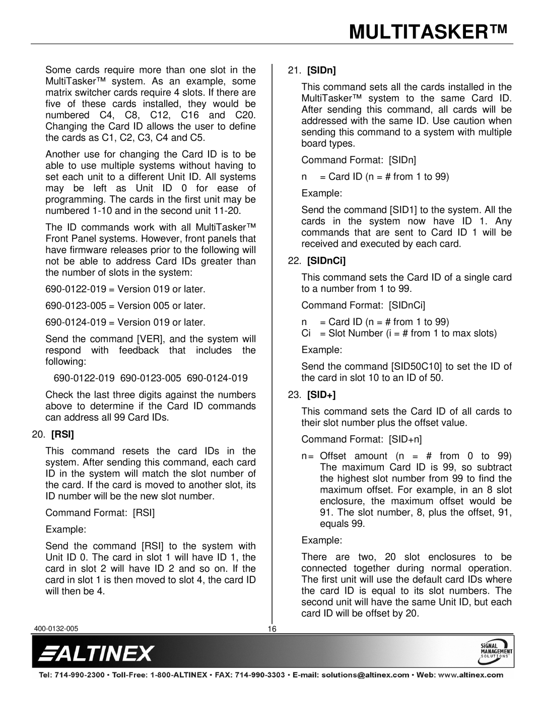 Altinex MT110-100/102 manual Rsi, SIDnCi, Sid+ 