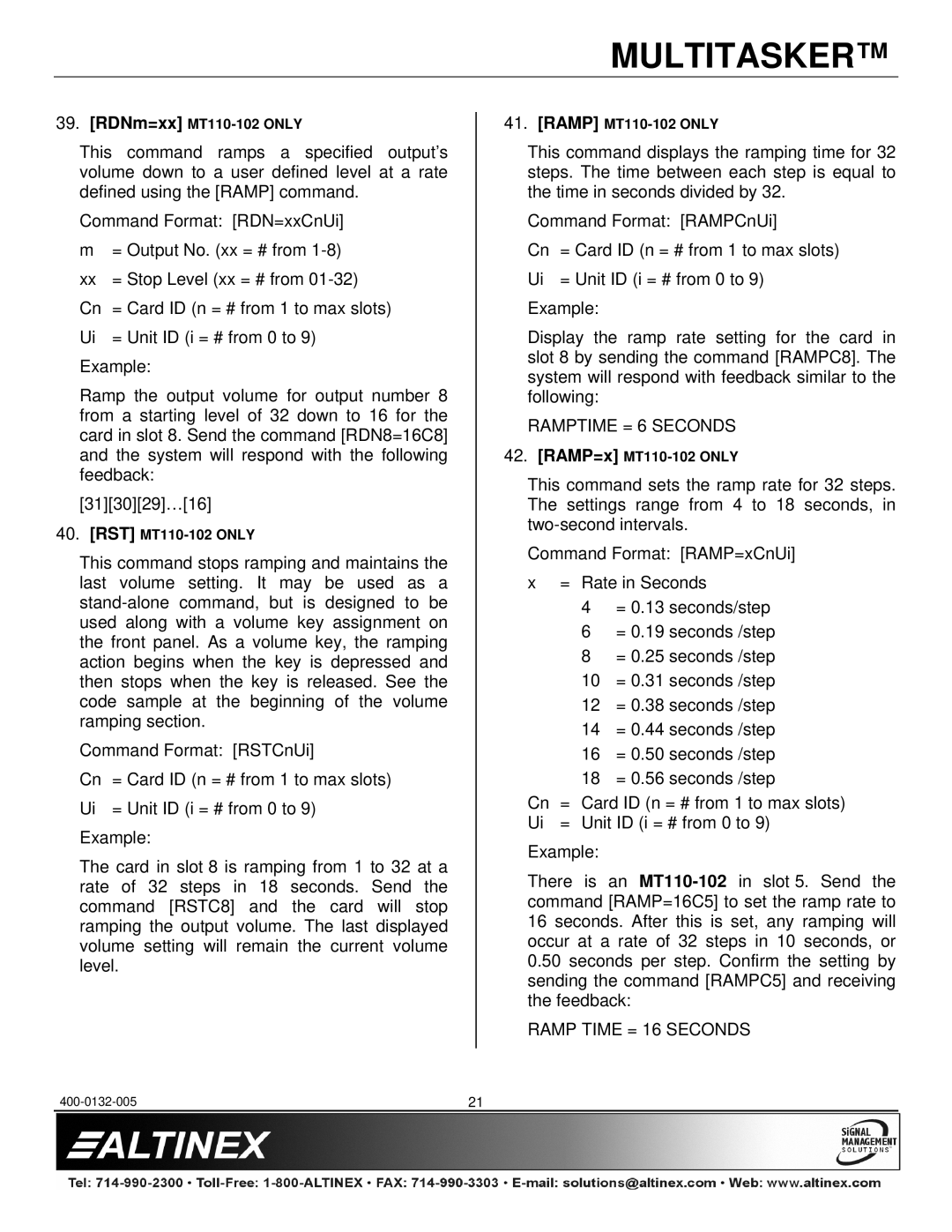 Altinex MT110-100/102 manual Ramptime = 6 Seconds, Ramp Time = 16 Seconds 