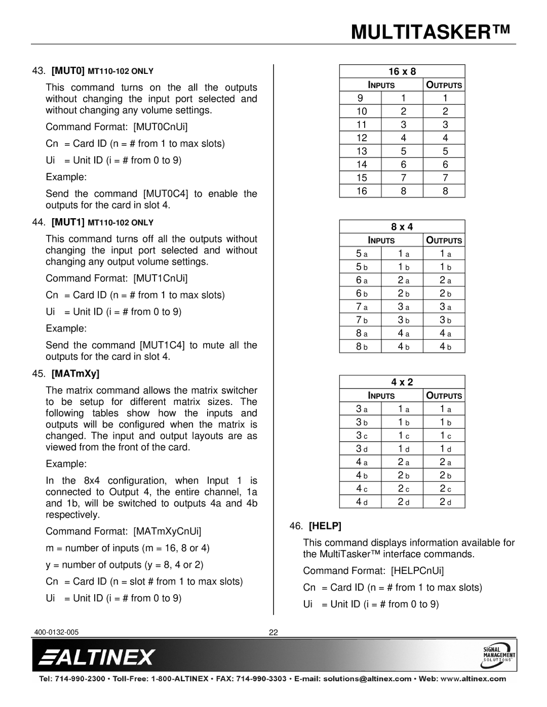 Altinex MT110-100/102 manual MATmXy, 16 x, Help 