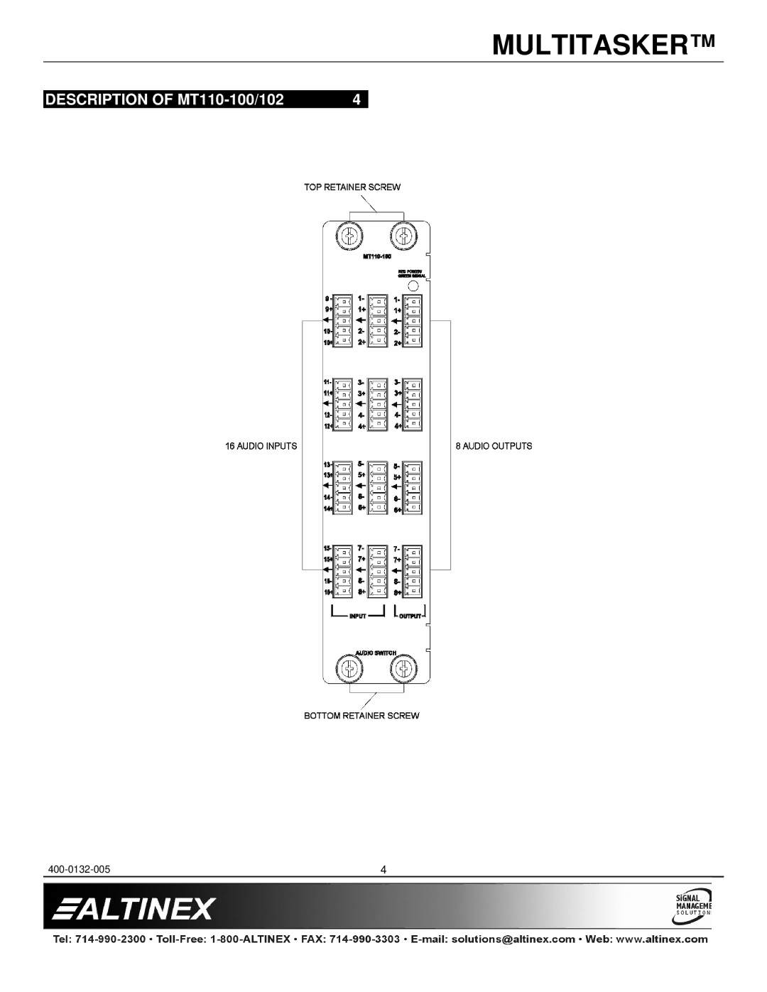 Altinex manual Description of MT110-100/102 