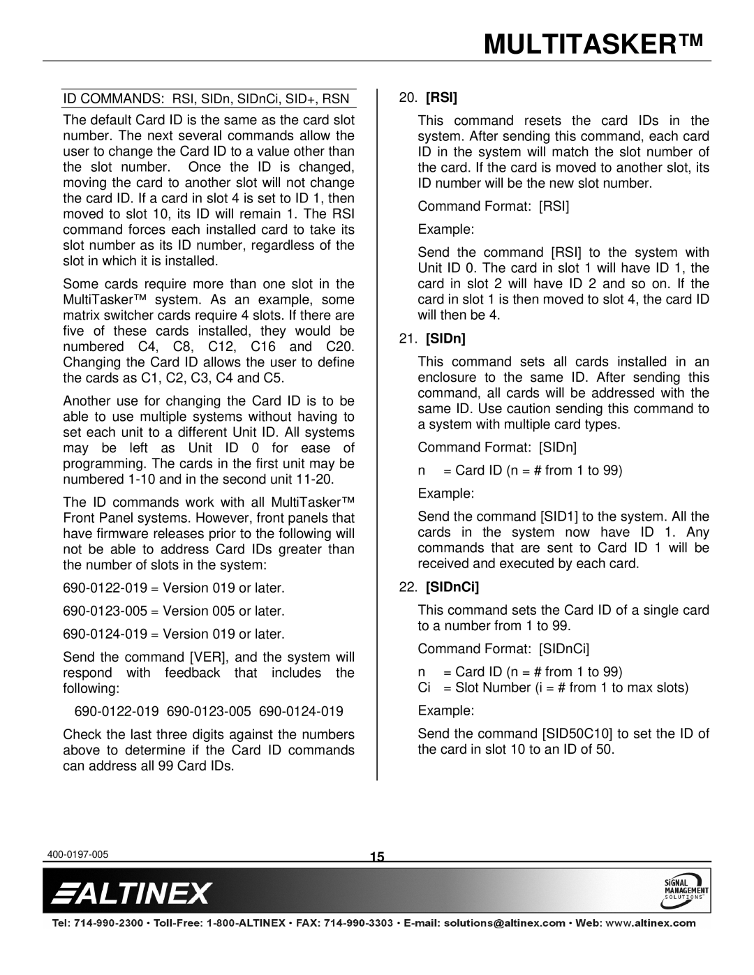 Altinex MT110-101 manual Rsi, SIDnCi 