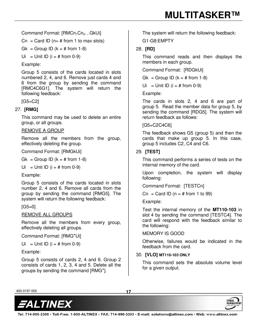 Altinex MT110-101 manual Rmg, 28. RD, Test 