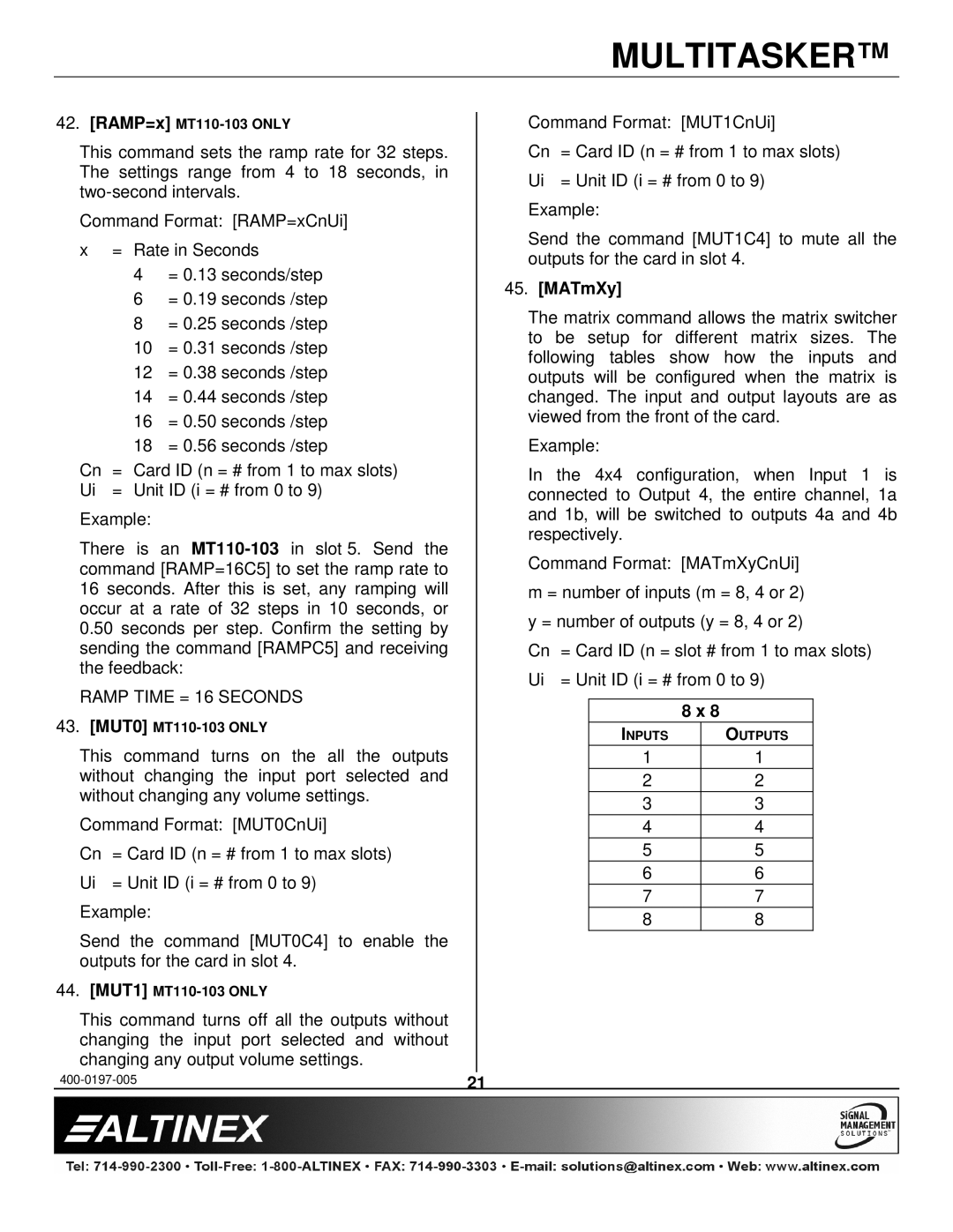 Altinex MT110-101 manual Ramp Time = 16 Seconds, MATmXy 