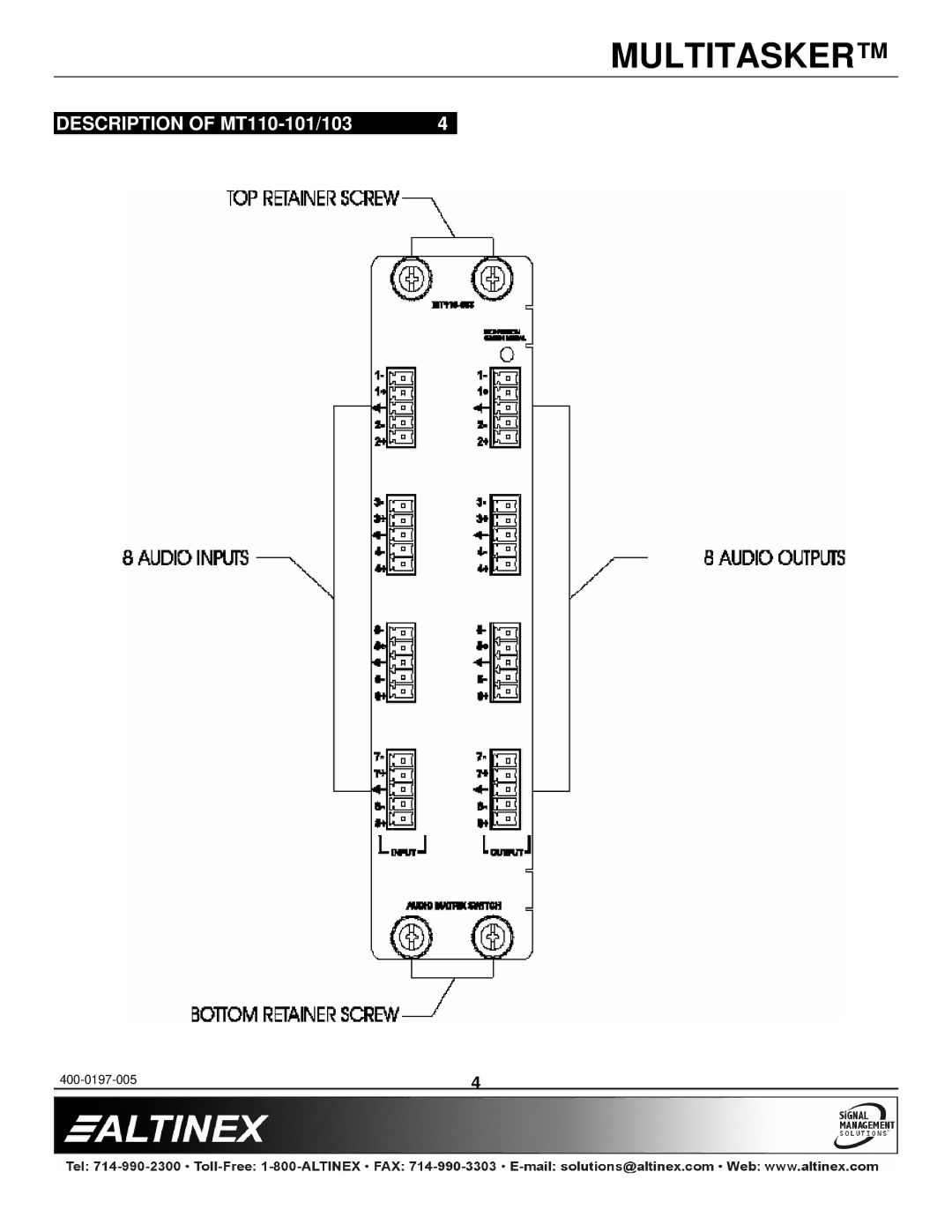 Altinex manual Description of MT110-101/103 