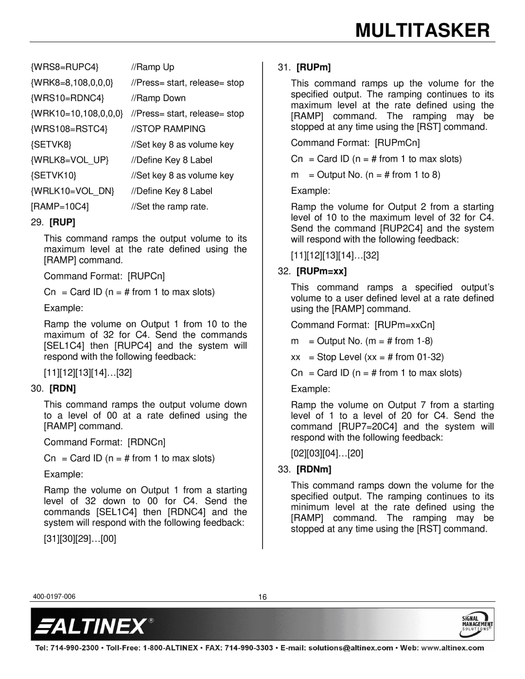 Altinex MT110-103 manual Rup, Rdn, RUPm=xx, RDNm 