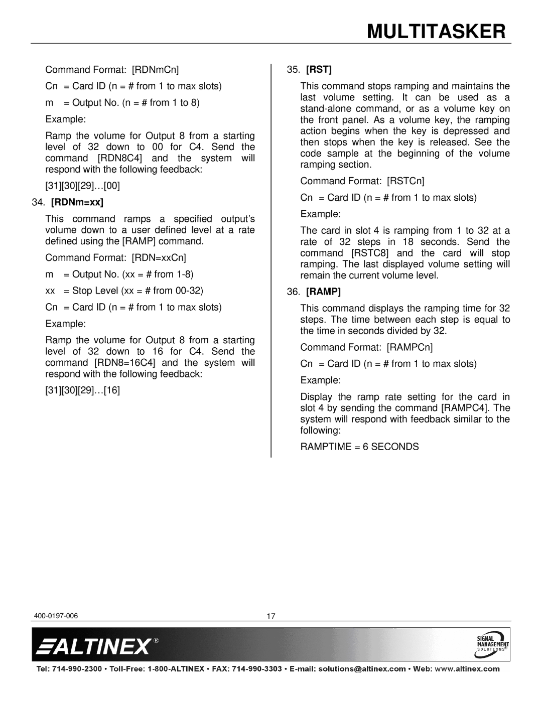 Altinex MT110-103 manual RDNm=xx, Rst, Ramptime = 6 Seconds 