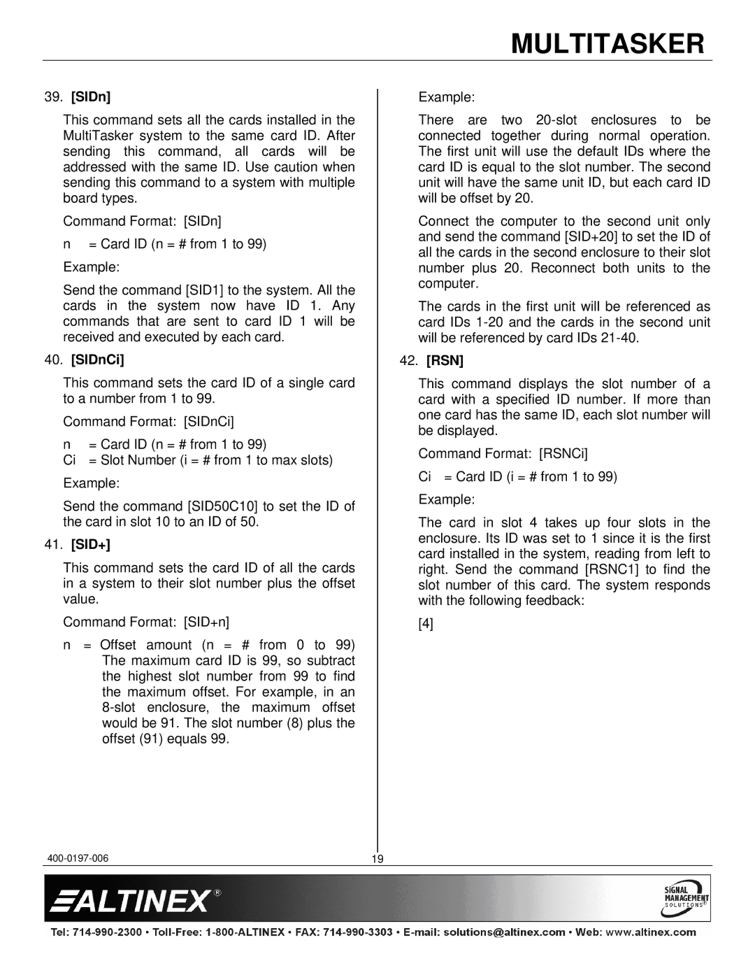 Altinex MT110-103 manual SIDnCi, Sid+, Rsn 