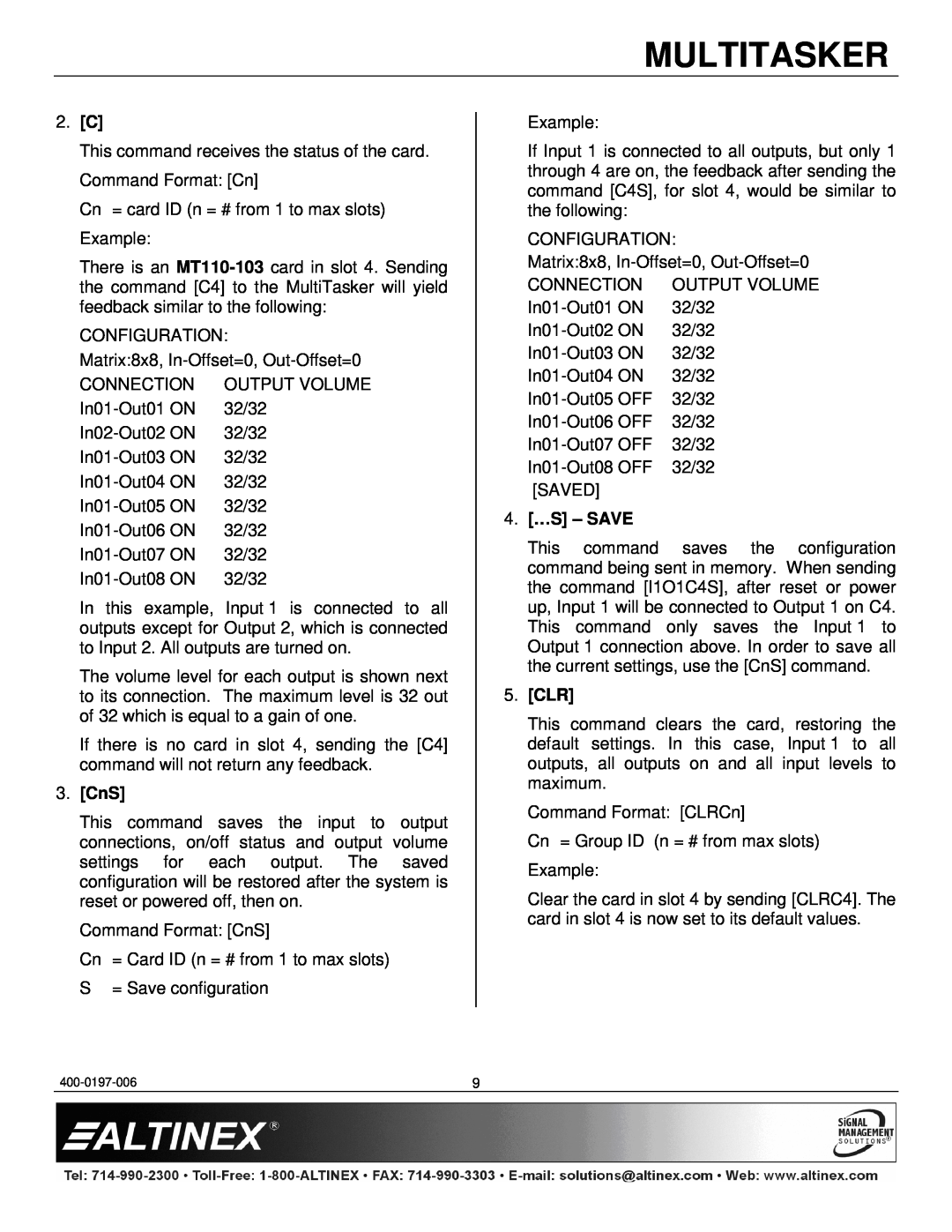 Altinex MT110-103 manual 2. C, CnS, 4. …S - SAVE, Clr, Multitasker 