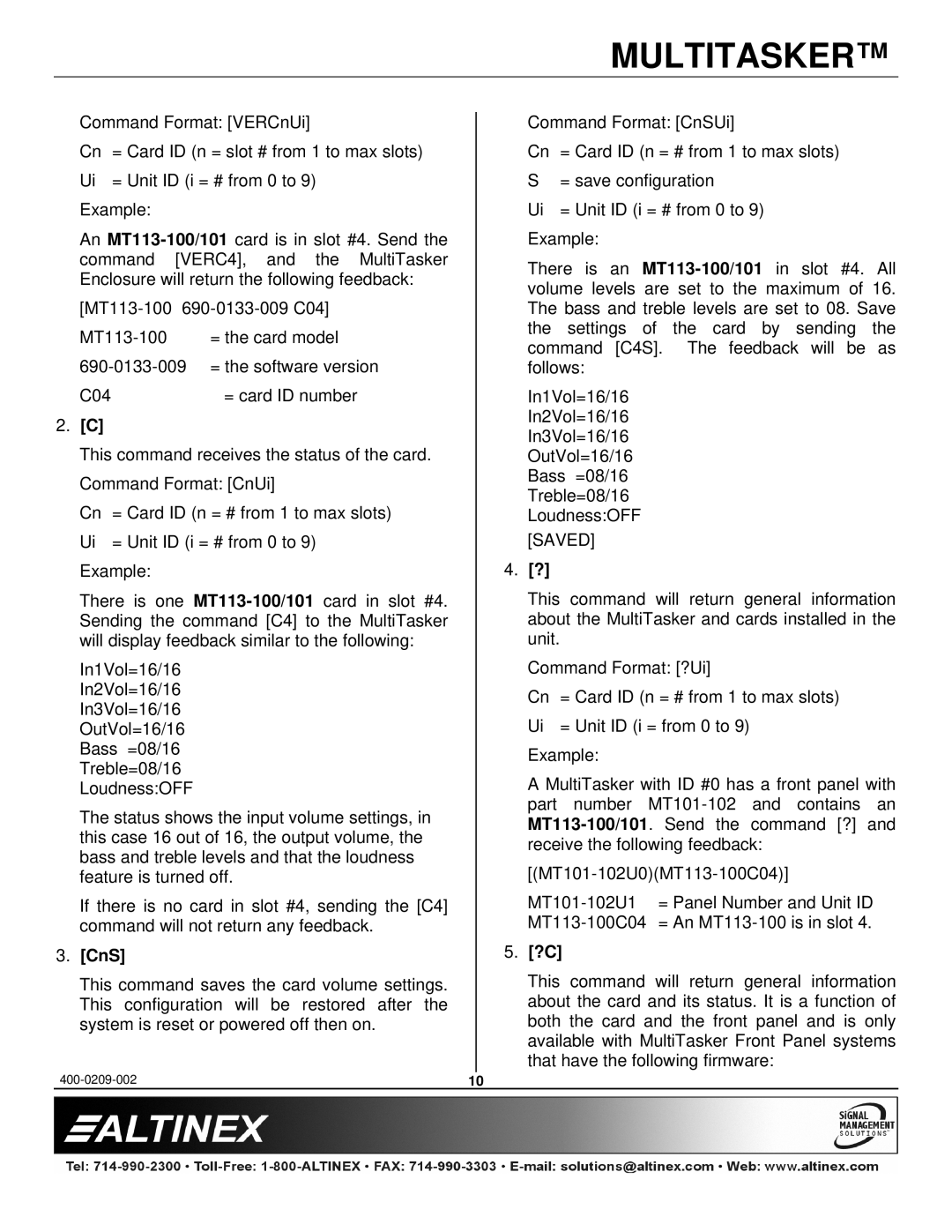 Altinex MT113-100, MT113-101 manual CnS, Saved 