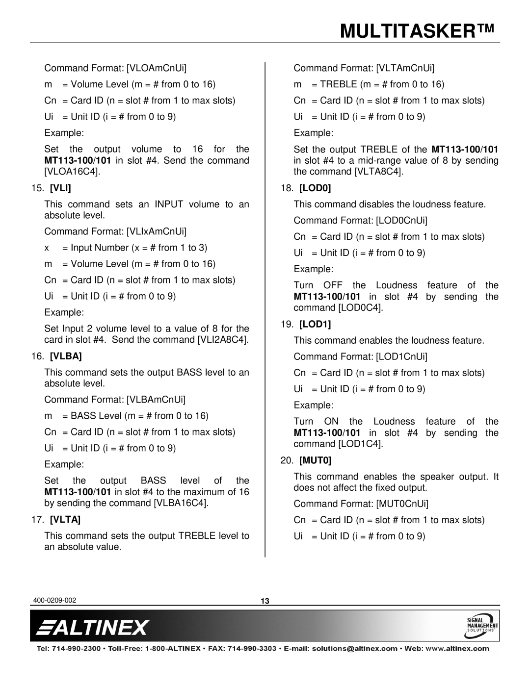 Altinex MT113-101, MT113-100 manual Vli, Vlba, Vlta, LOD0, LOD1, MUT0 