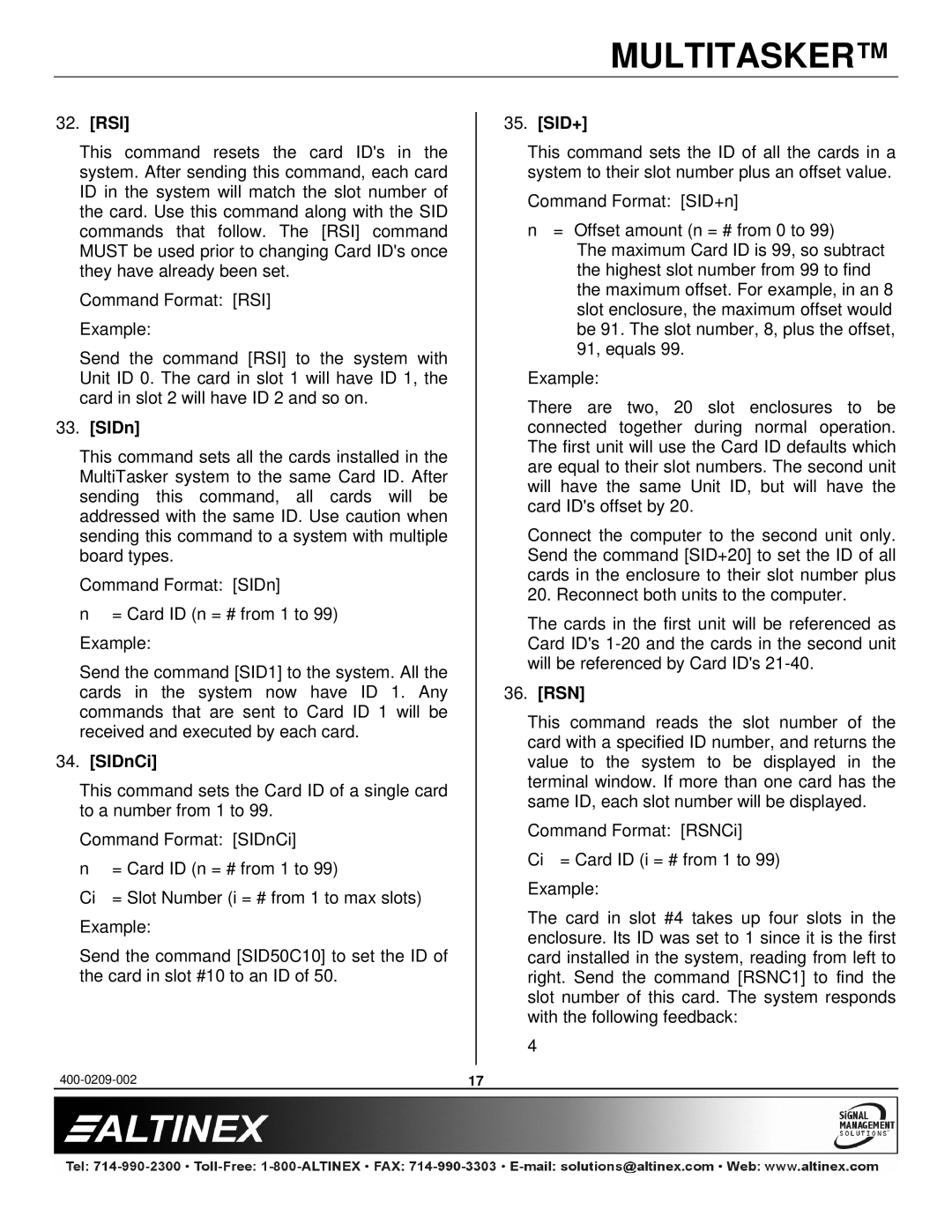 Altinex MT113-101, MT113-100 manual Rsi, SIDnCi, Sid+, Rsn 