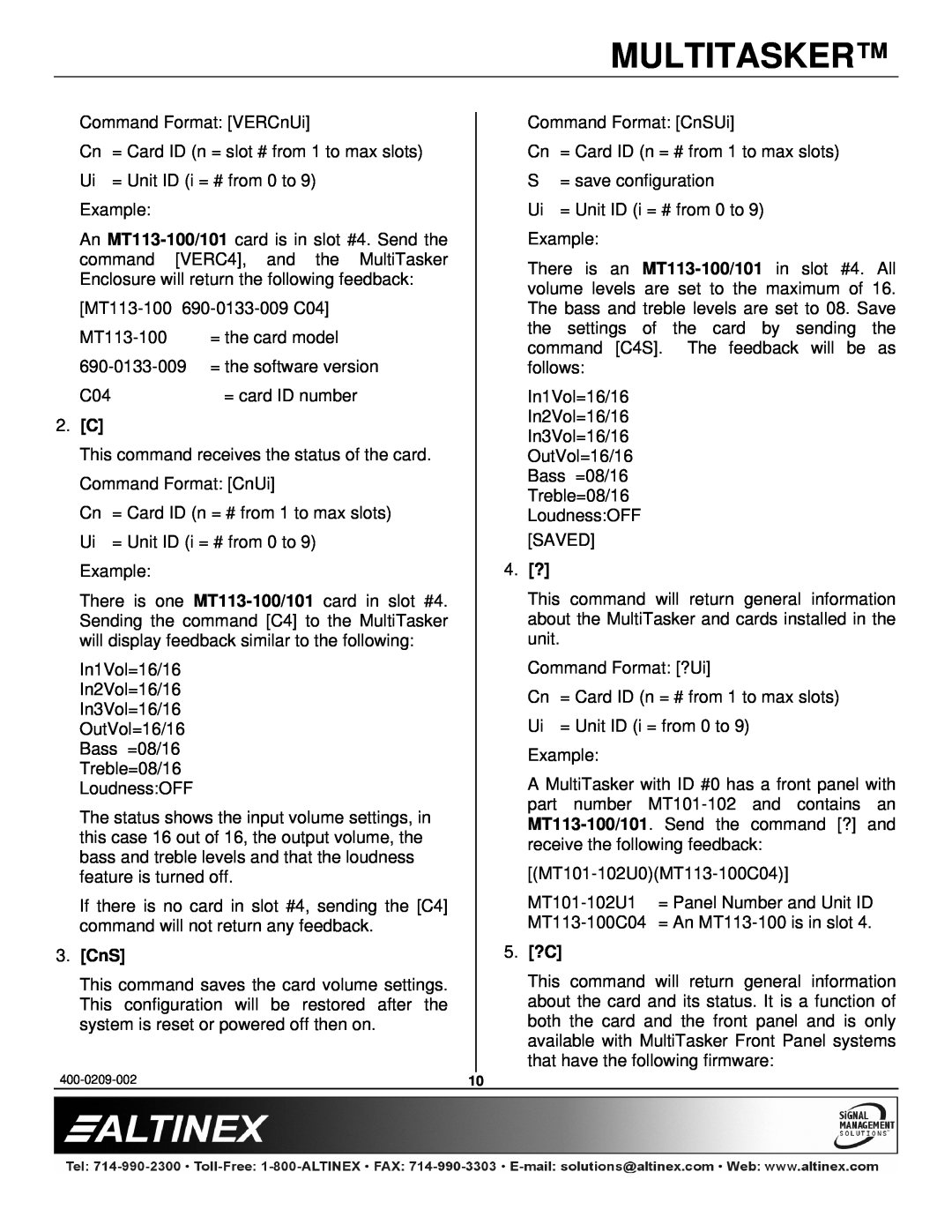 Altinex MT113-100, MT113-101 manual 3.CnS, 5.?C, Multitasker 