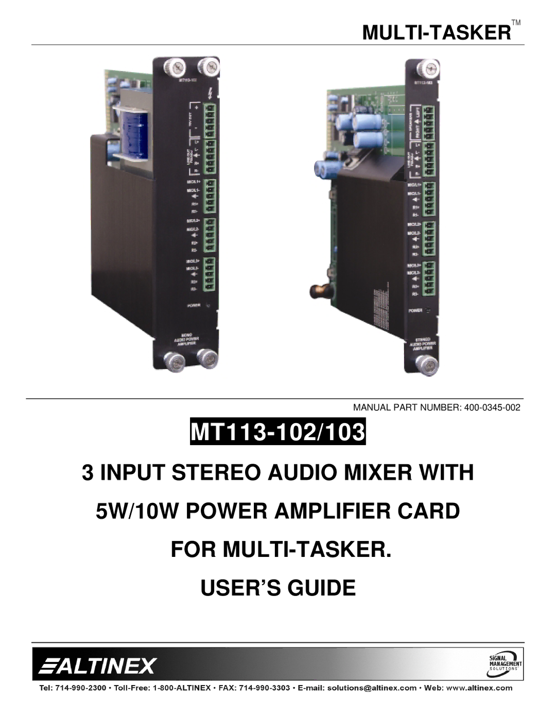 Altinex MT113-102/103 manual 